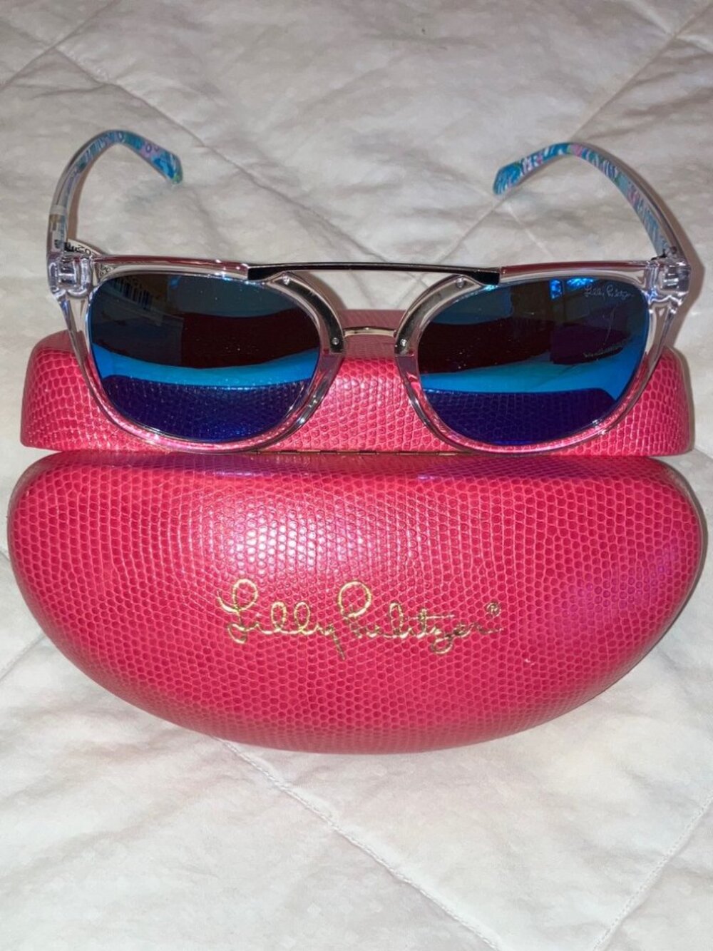 Lilly Pulitzer Clear Frame Sunglasses with Blue Mirrored Lenses - NWT